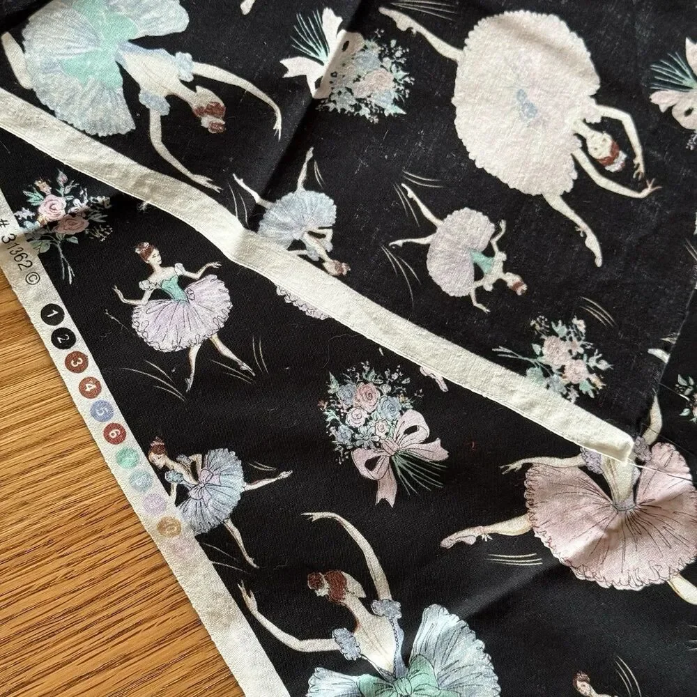 BALLET BALLERINA 3162 QUILTING FABRIC BLACK HANCOCK COTTON SEWING 26.5 X 43